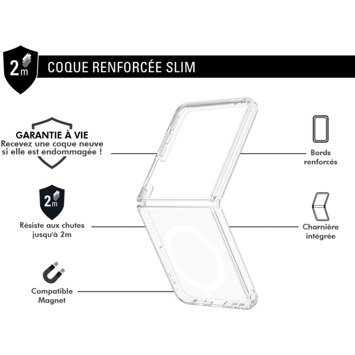 Coque Samsung Z Flip 7 renforcé transparent couleur unique, FORCE CASE