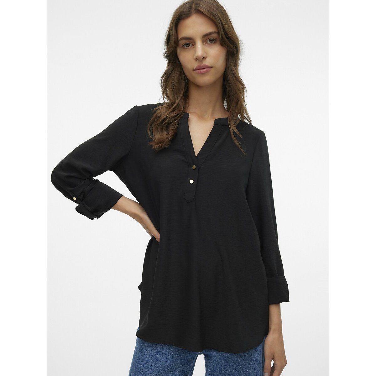 Blouse fluide, col V noir, VERO MODA
