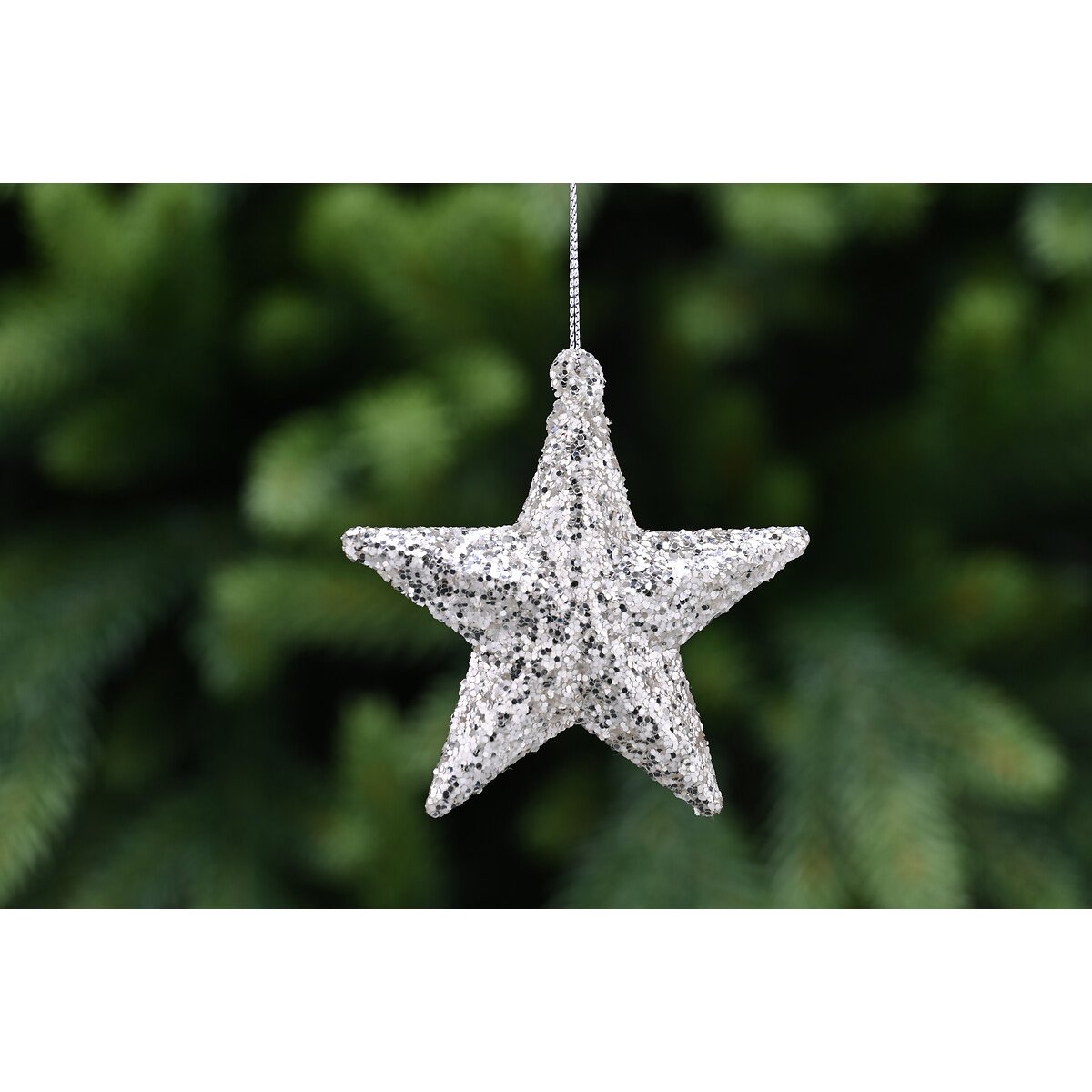 Set of 3 Glitter Star Baubles silver-coloured, SO'HOME