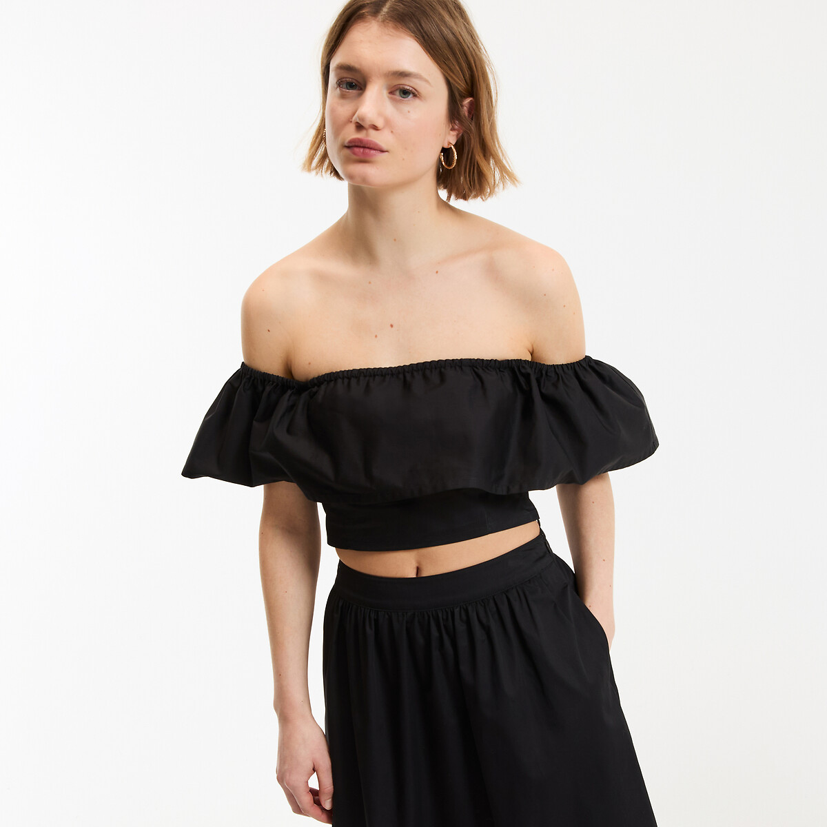 Top bustier court à volant noir, LA REDOUTE COLLECTIONS