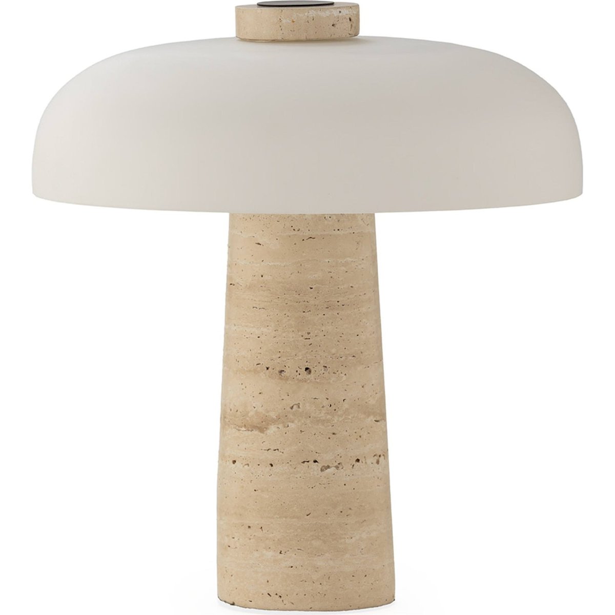 Lampe de table en marbre et verre rond crème travertin blanc opalin, RECOLLECTION