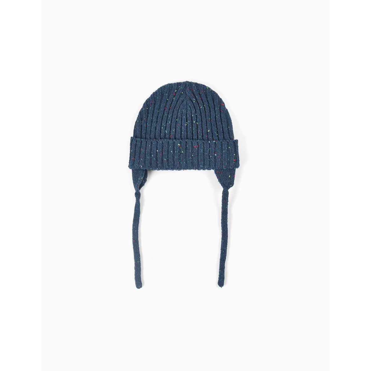 Bonnet en maille avec fils colorés et liens à nouer bleu foncé, ZIPPY