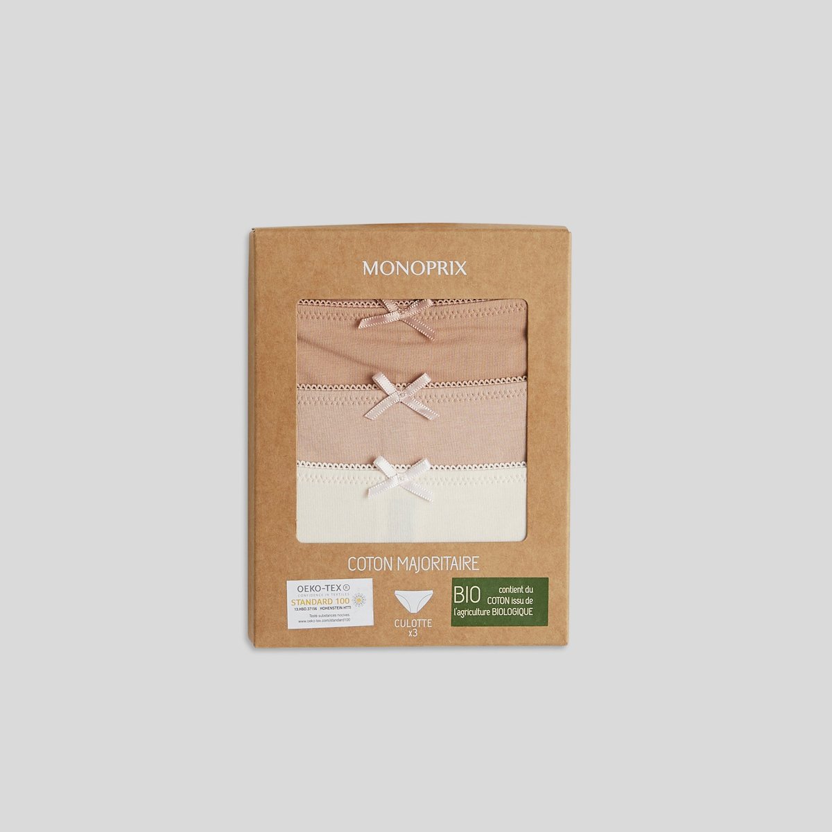 Lot de 3 culottes ALIX en coton BIO GOTS chair, MONOPRIX