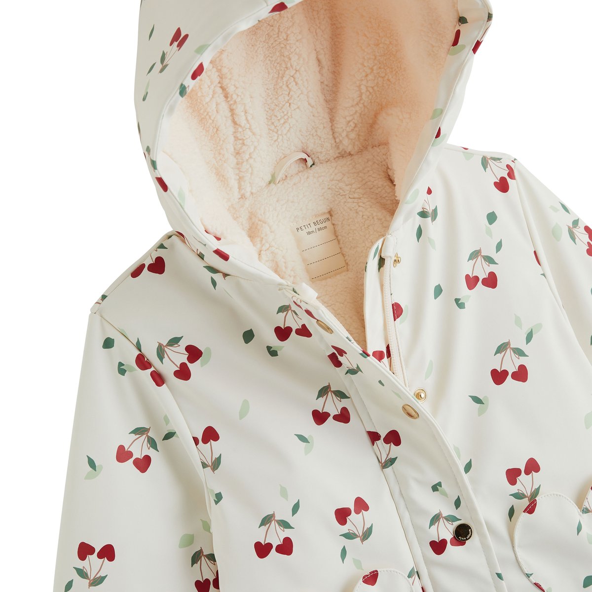 Manteau enfant imperméable doublé sherpa avec capuche Louise ecru, PETIT BEGUIN