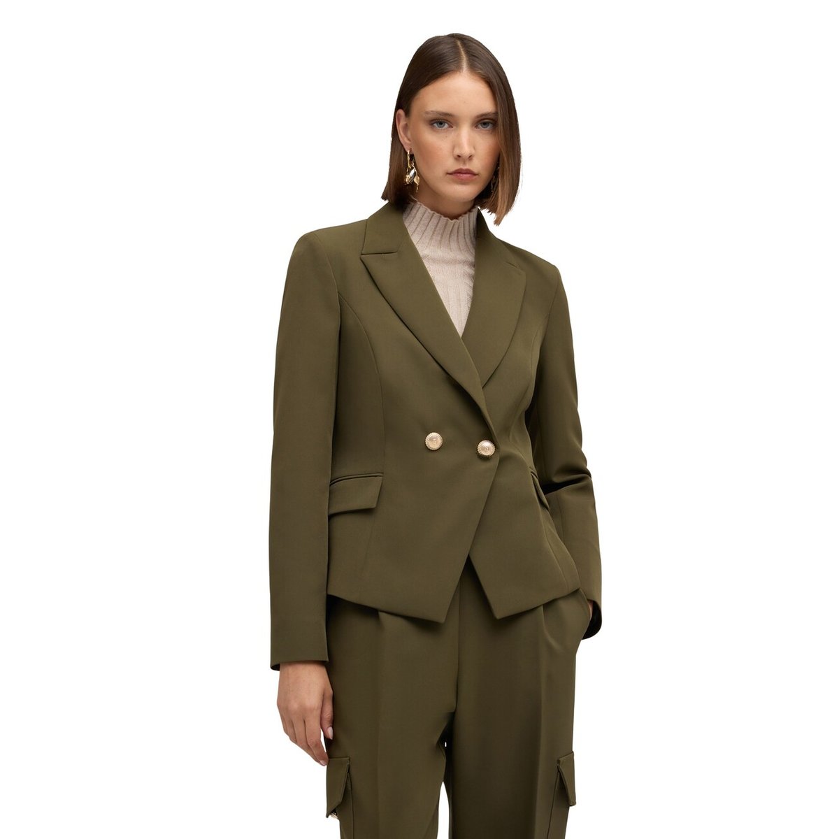Blazer croisé avec boutons bijoux verde militare, MOTIVI