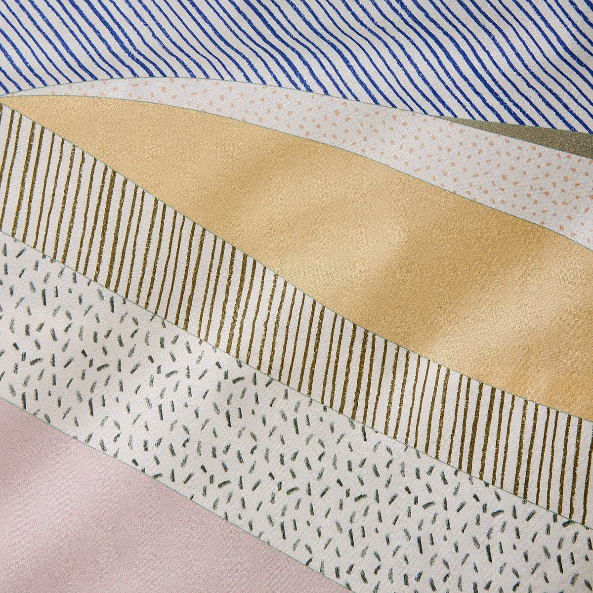 Parure de lit en percale de coton bio AZELIE kaki, bleu, beige, multicolore, HABITAT