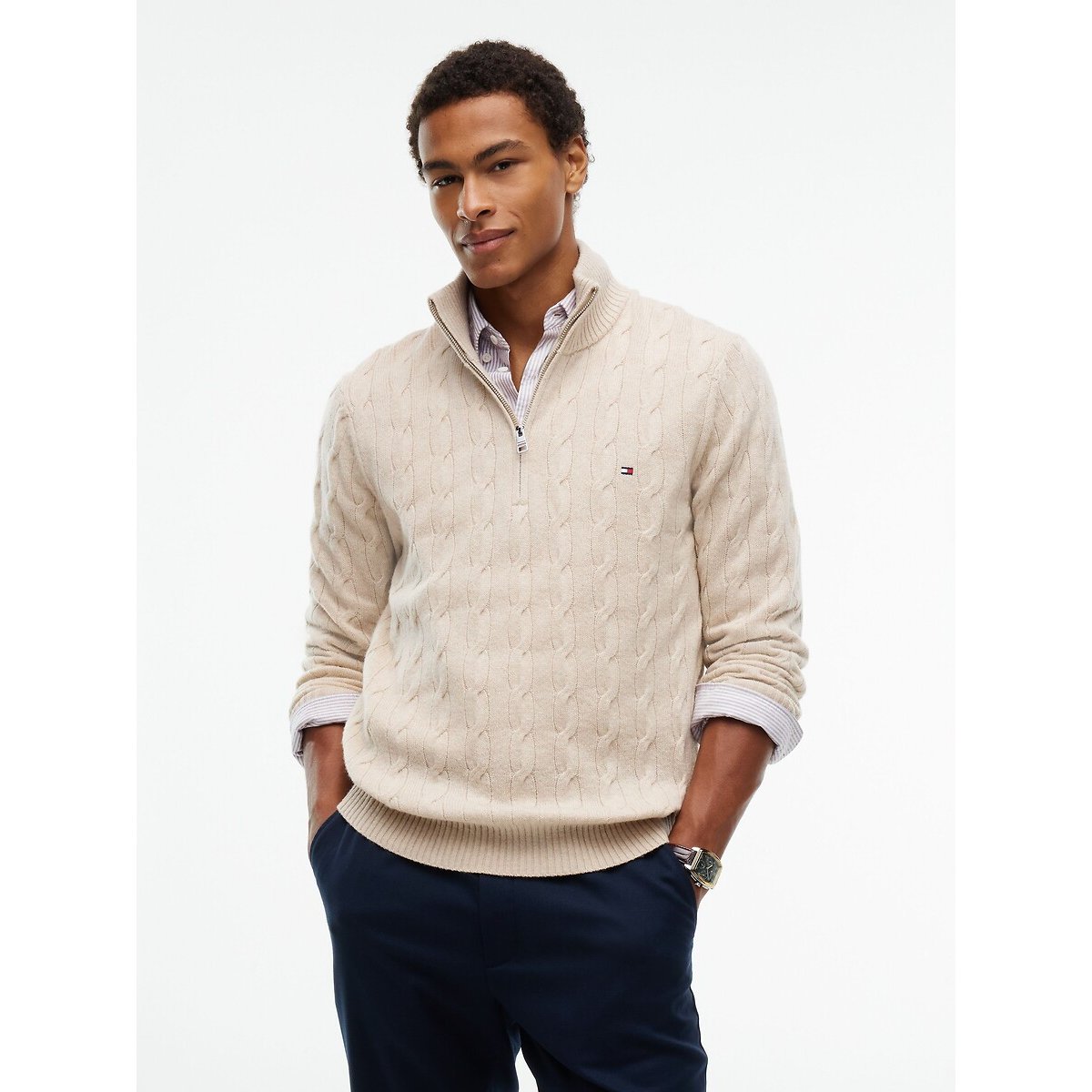 Pullover mit Stehkragen aus gedrehter Wolle avoine, TOMMY HILFIGER