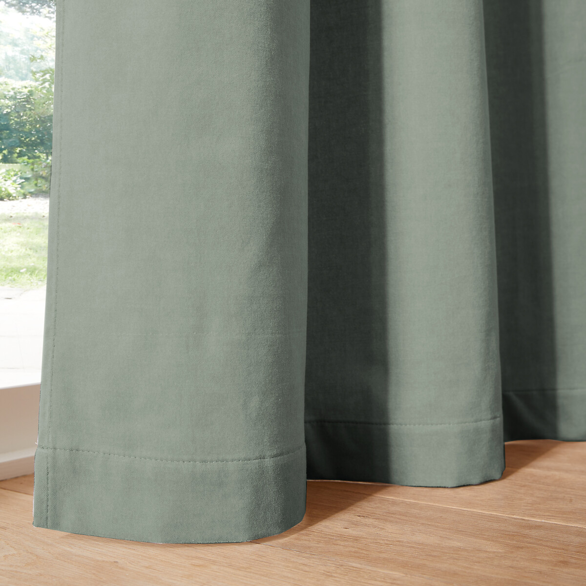 Gordijn in fluweel met oogjes Velvet grijsgroen, LA REDOUTE INTERIEURS
