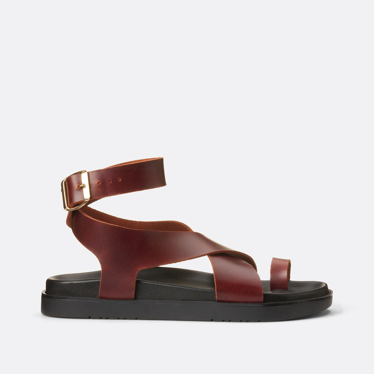 Keilabsatzsandalen aus Leder mit Riemchen dunkelbraun, LA REDOUTE COLLECTIONS