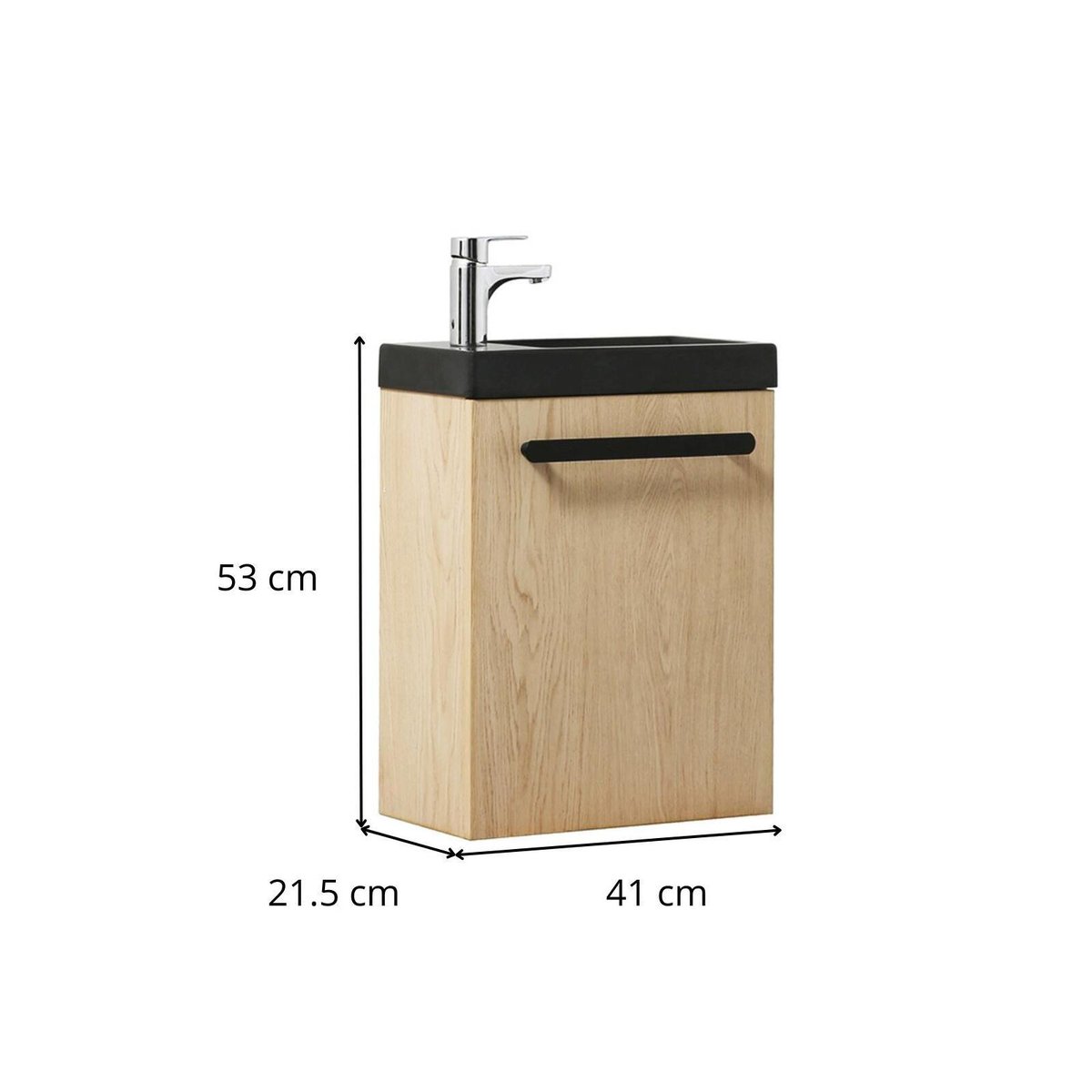 Ensemble lave-mains suspendu avec robinet chromé NEVADA décor chêne (vasque noire), MOB IN