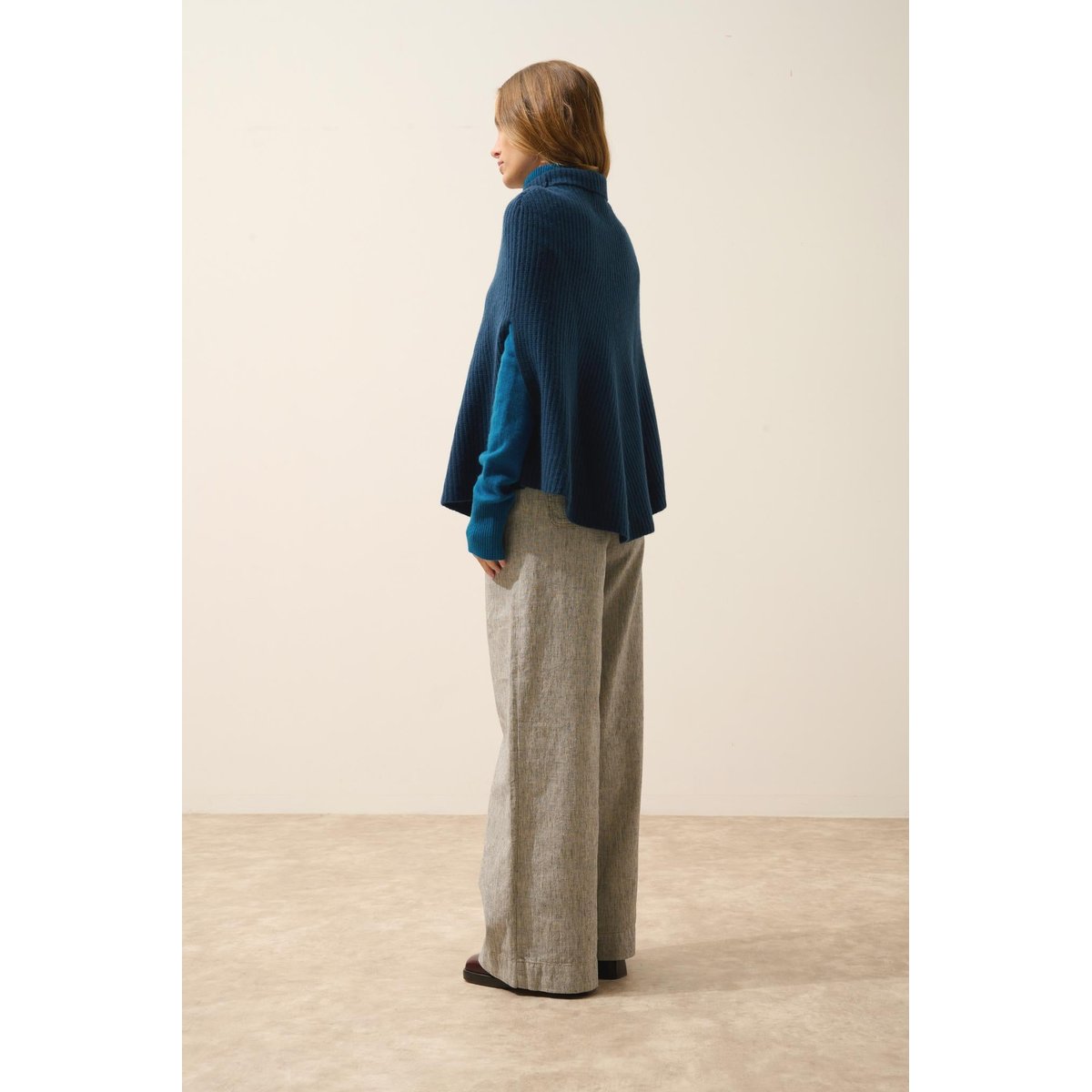 Cape Col Montant 6 Fils Bleu Pétrole Huaraz bleu foncé, JUST CASHMERE