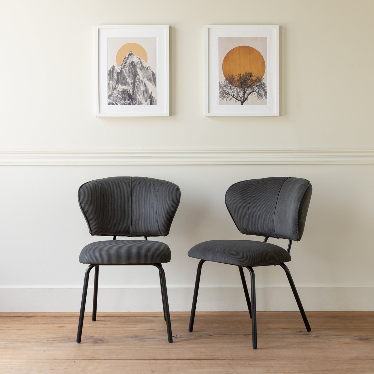 Lot de 2 chaises en velours côtelé, NILSA gris, noir, HAPPY GARDEN