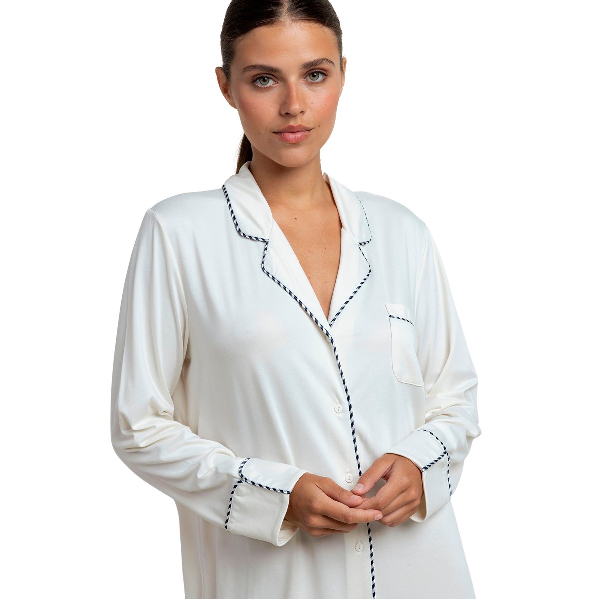 Chemise de nuit manches longues Luxury Pearl ivoire, ADMAS