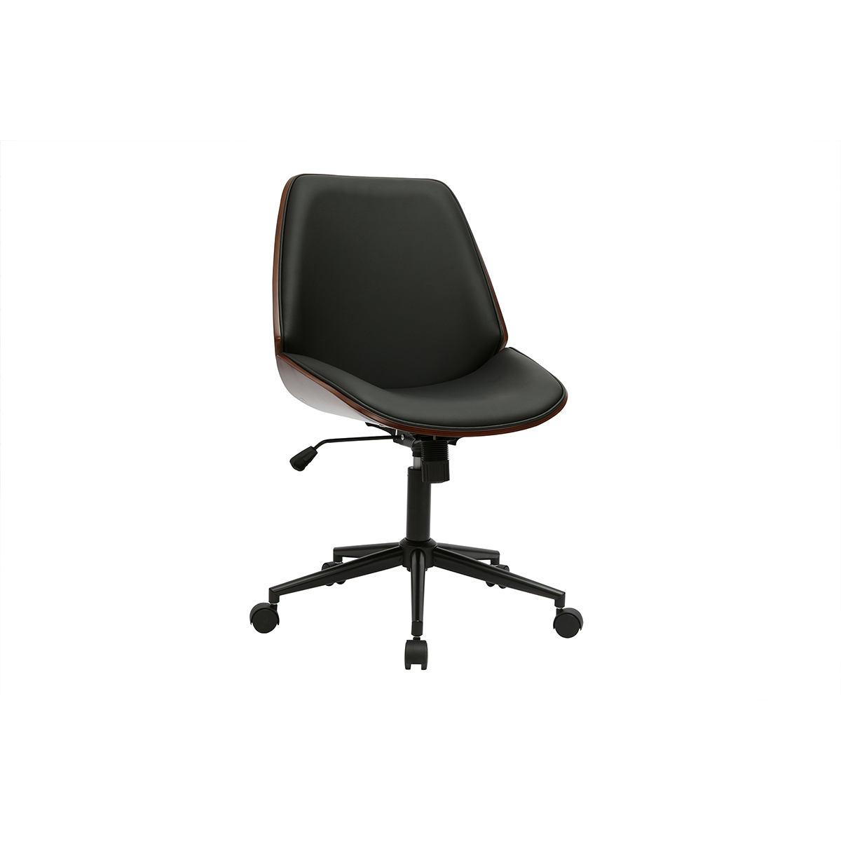Chaise de bureau à roulettes noire et bois foncé DOUGLAS noir, MILIBOO