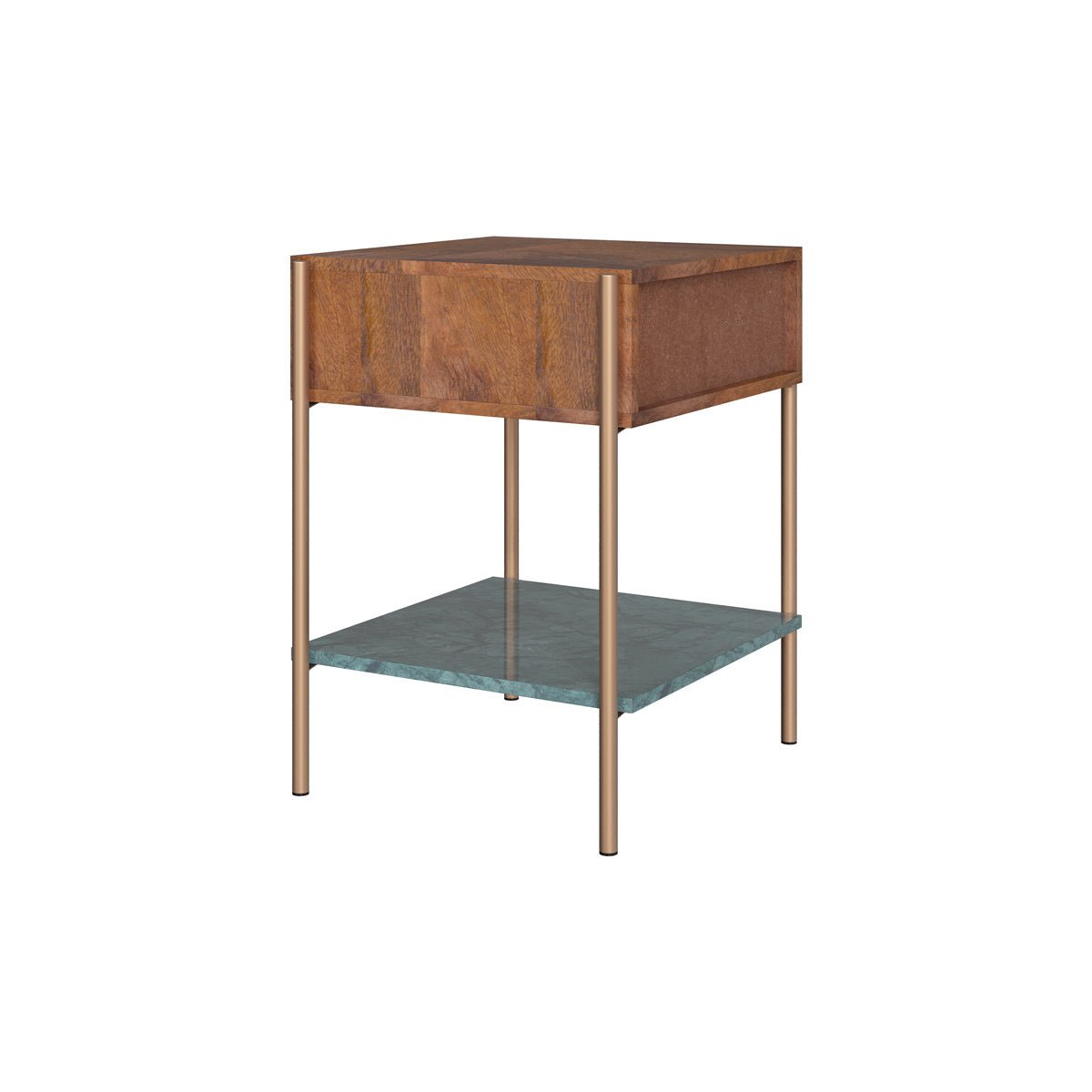 Table de chevet en bois de manguier et marbre - DOORI bois foncé et marbre vert, MAISON PAVANE