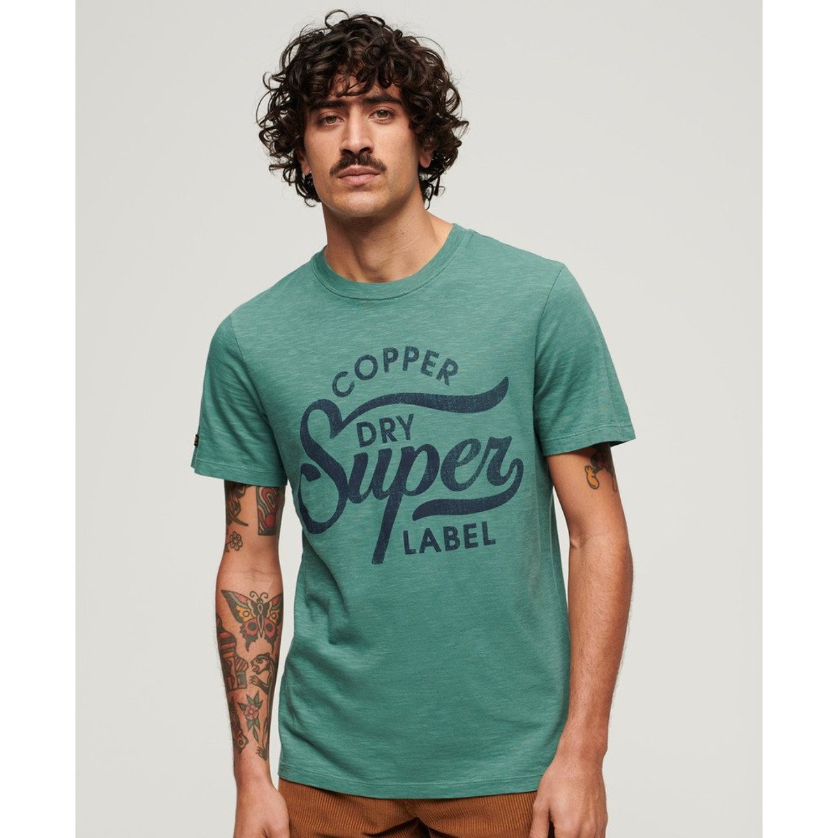 T-shirt Copper Label Script vert drius flammé, SUPERDRY