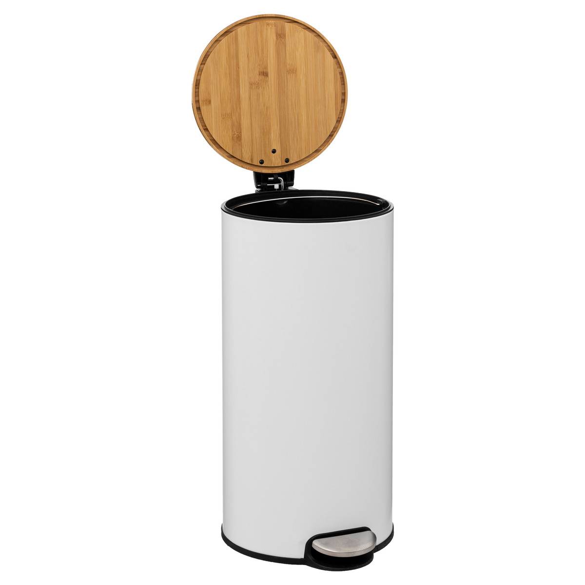Poubelle de cuisine à pédale 30L avec couvercle en bambou MODERN COLOR blanc, 5FIVE SIMPLY SMART