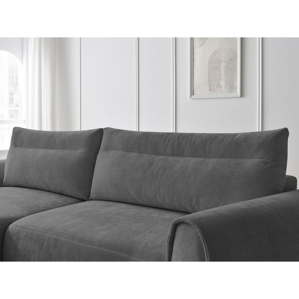 Canapé d'angle fixe incurvé 3 places tissu lisse, ADEN gris foncé, BOBOCHIC
