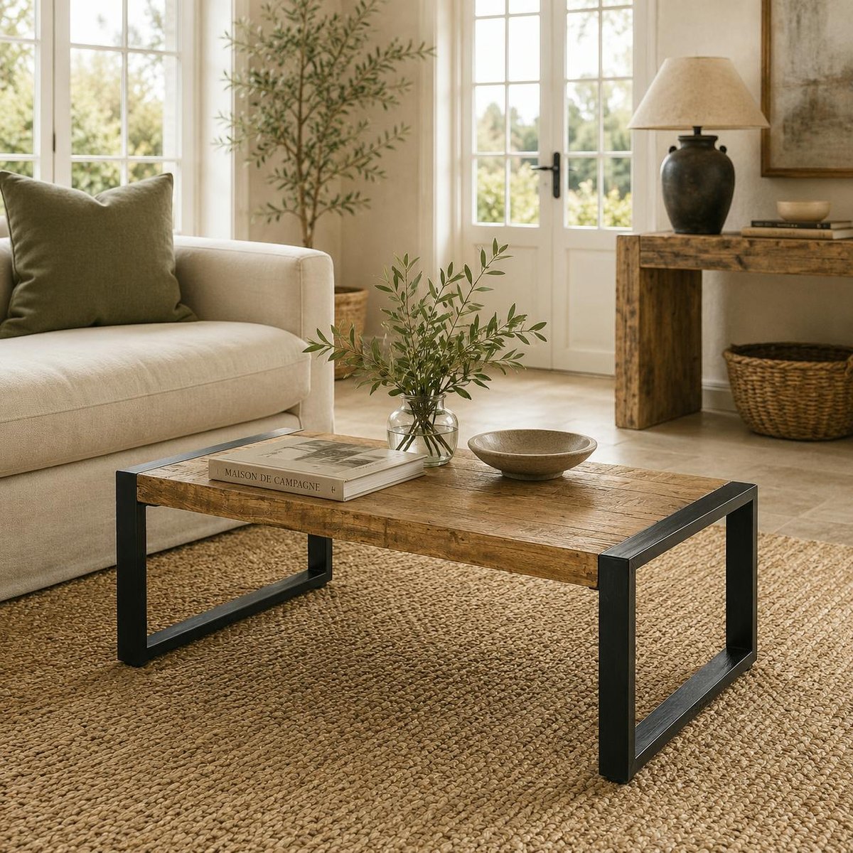 Table de salon rectangulaire bois métal KARGO bois naturel, PIER IMPORT
