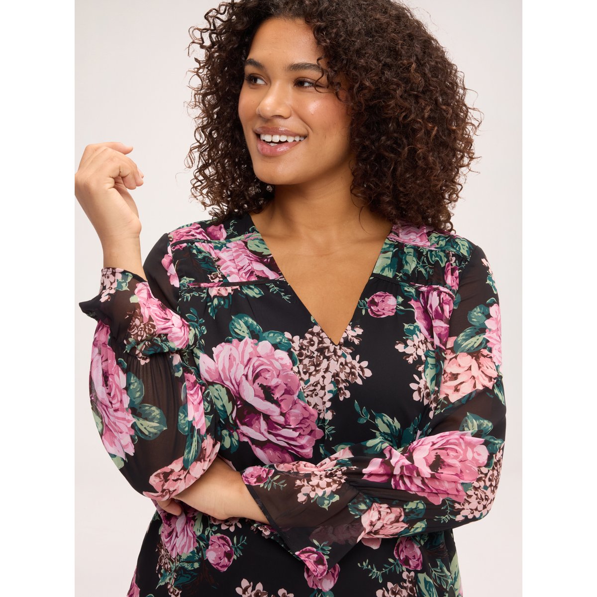 Blouse à imprimé fleuri noir, FIORELLA RUBINO