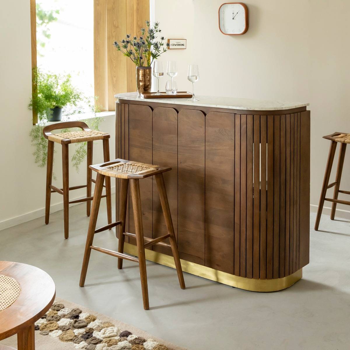Bar en bois de manguier et marbre blanc SIENNE bois foncé, MADE IN MEUBLES