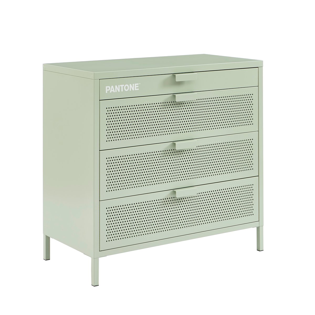 Commode en acier 4 tiroirs vert amande, PANTONE
