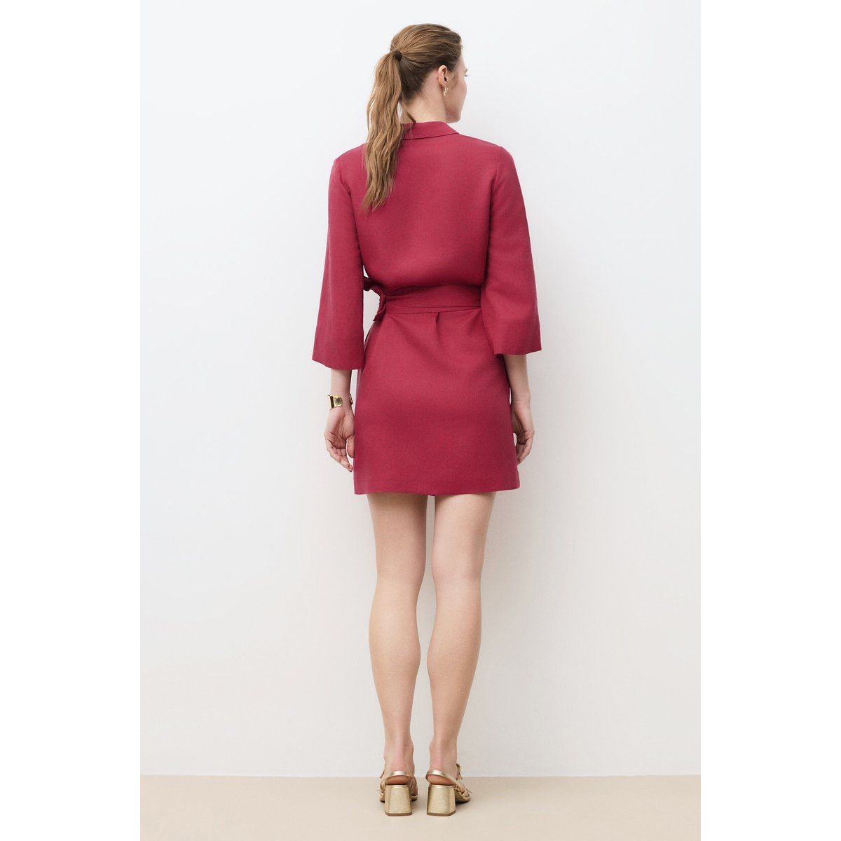 Robe droite ceinturée RVANINA rose framboise, CAROLL