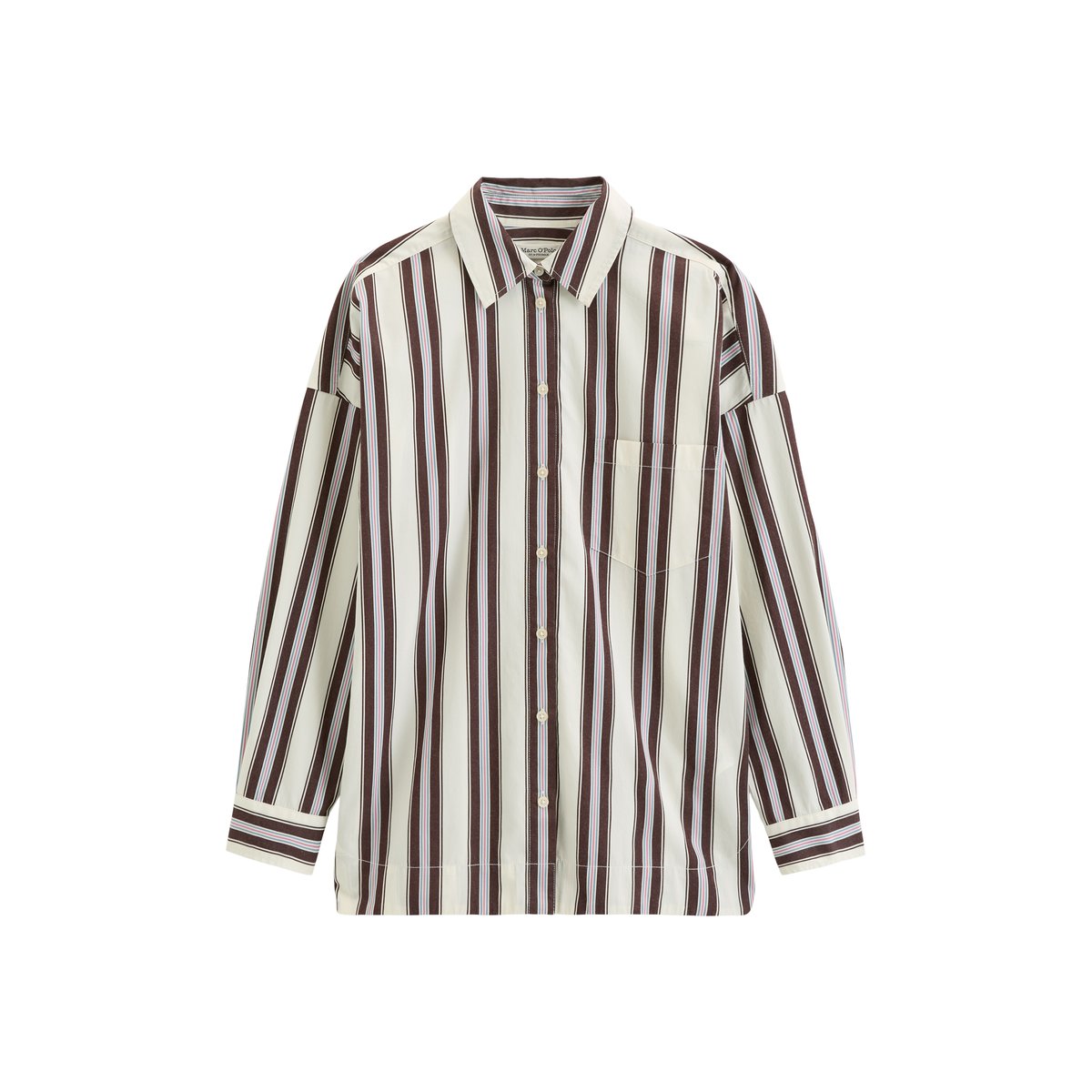 Blouse en popeline rayée oversized en pur coton organique blanc, MARC O'POLO