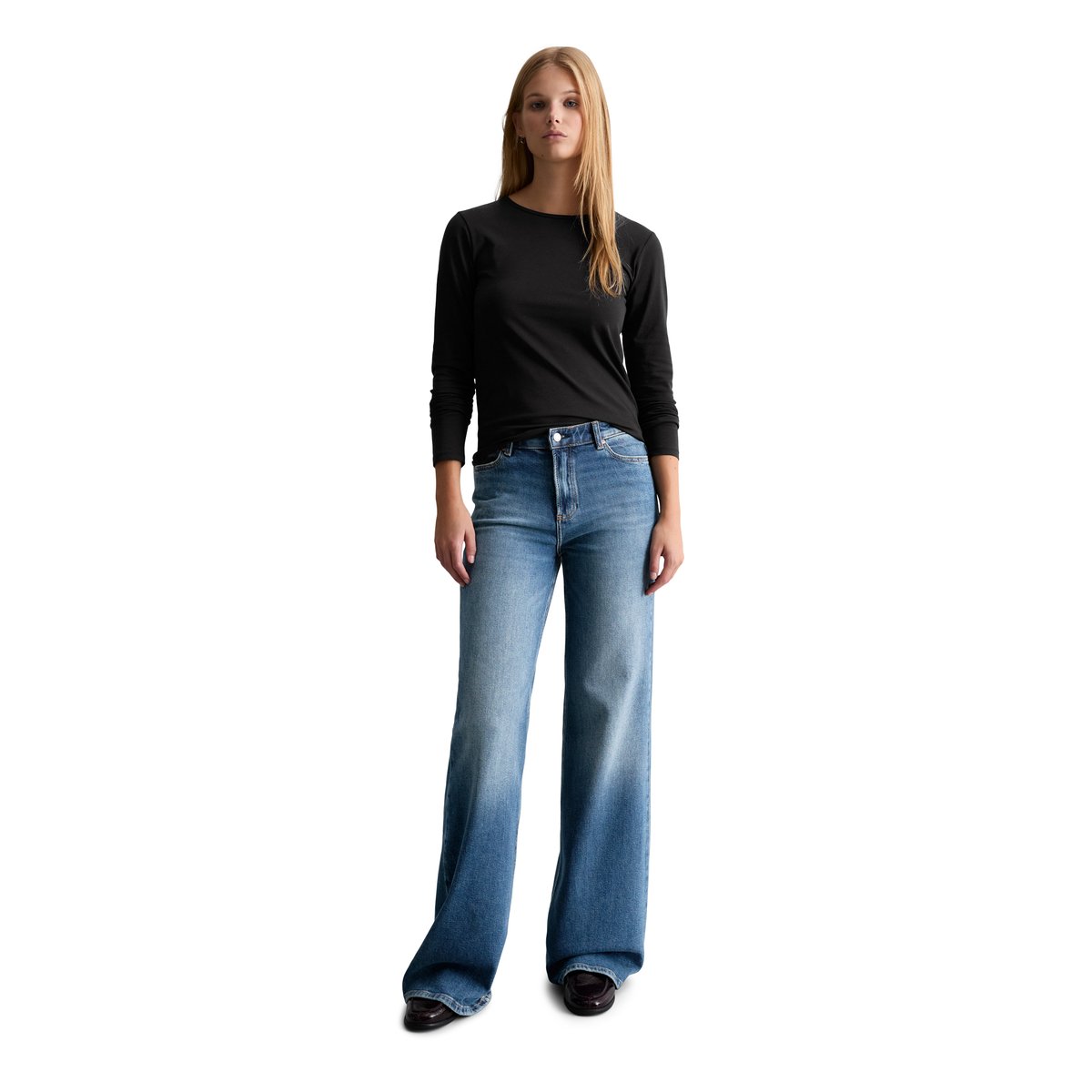 Jean modèle Grethe évasé en mélange de coton biologique et de lyocell bleu, MARC O’POLO DENIM