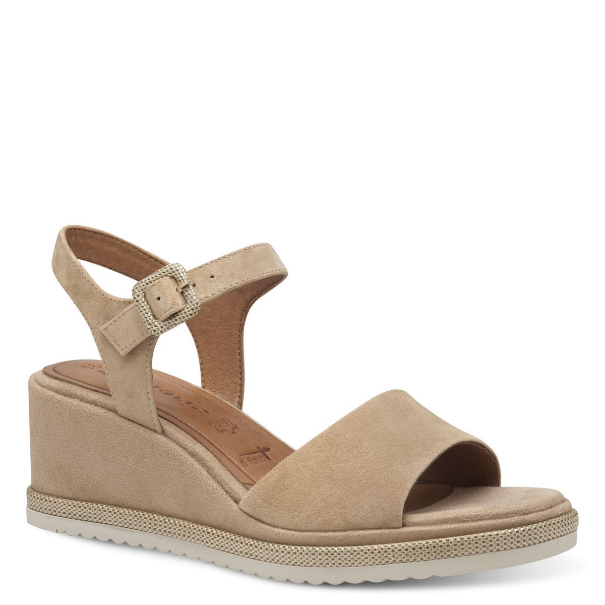 Sandale à talon en cuir beige ivoire camel, TAMARIS