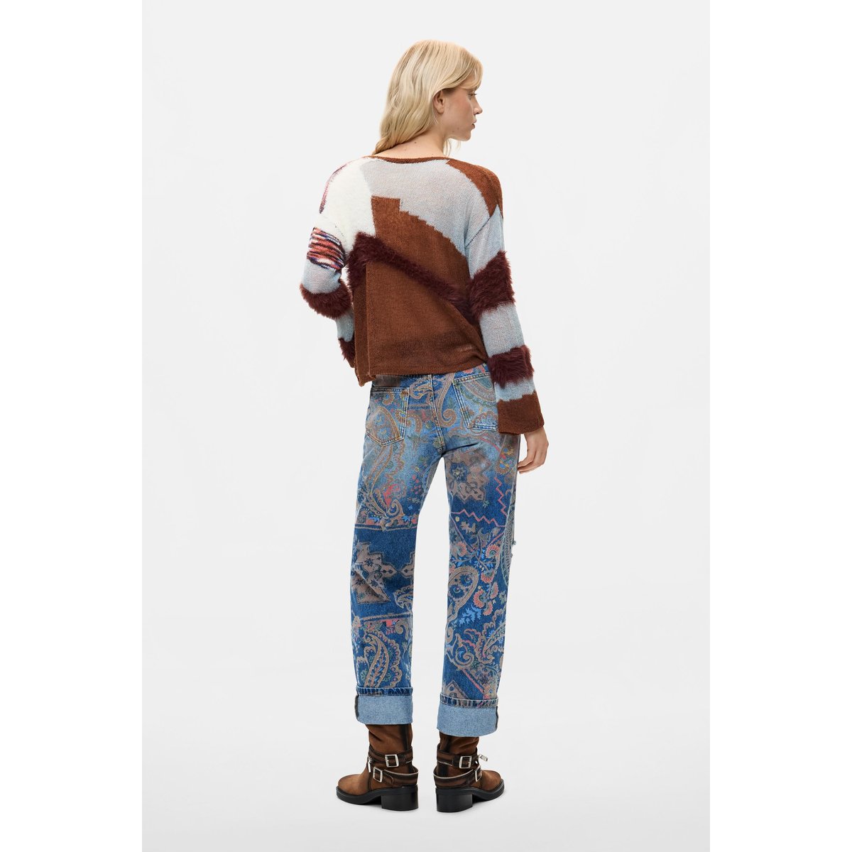 pull tricot combiné marron, DESIGUAL