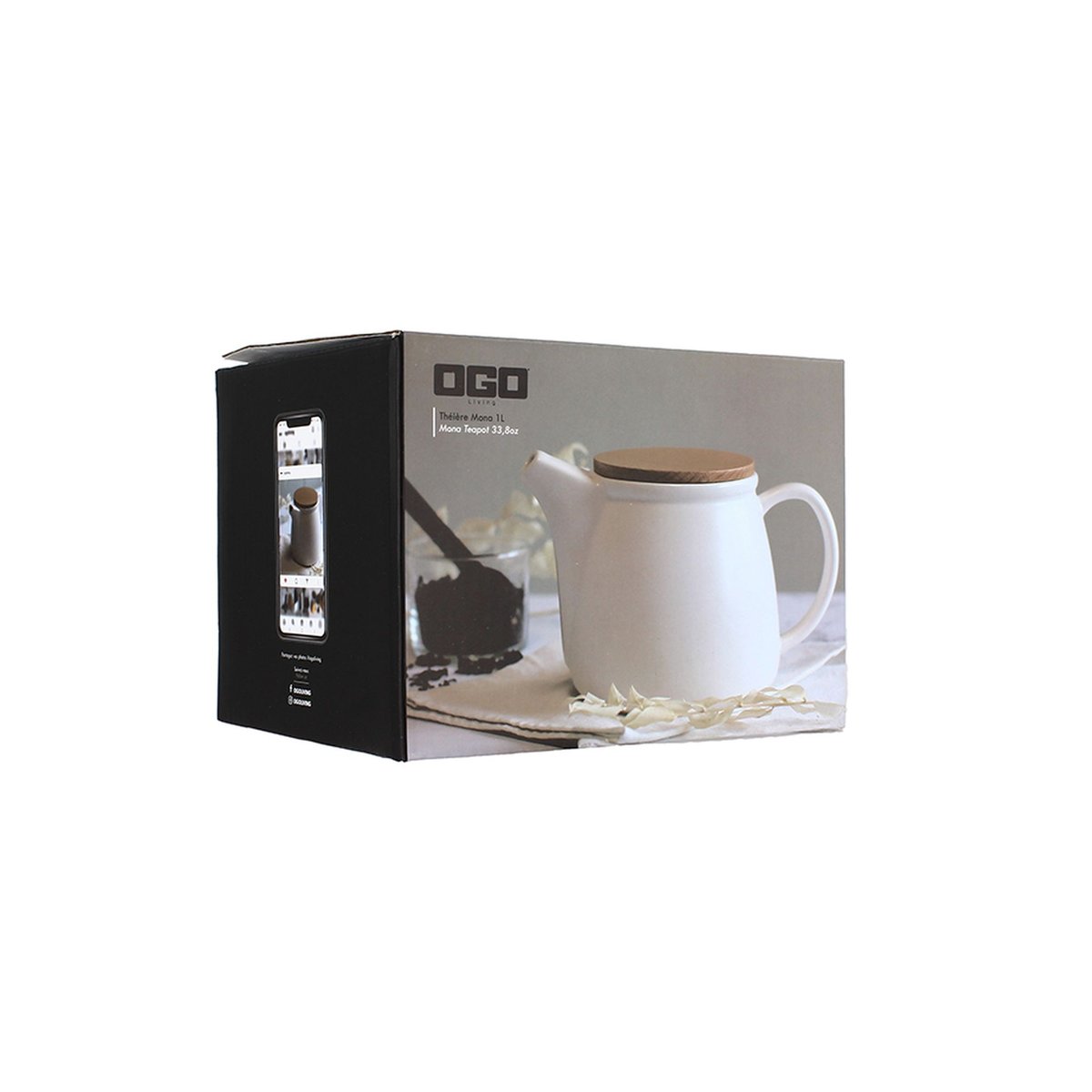 Théière en porcelaine 1L, MONA blanc-naturel, OGO LIVING