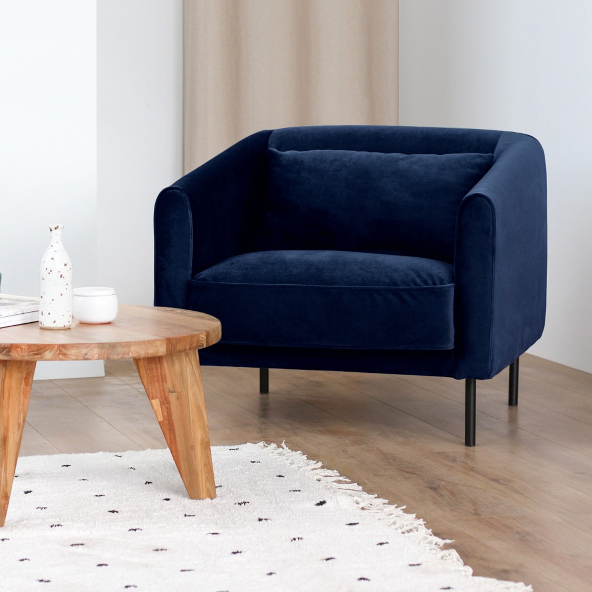 Fauteuil en velours pieds droits en métal- WINSEN bleu marine, DRAWER
