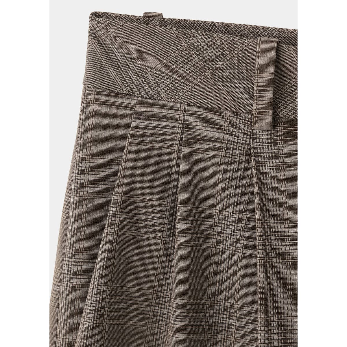 Pantalon à pinces imprimé à carreaux marron, MANGO