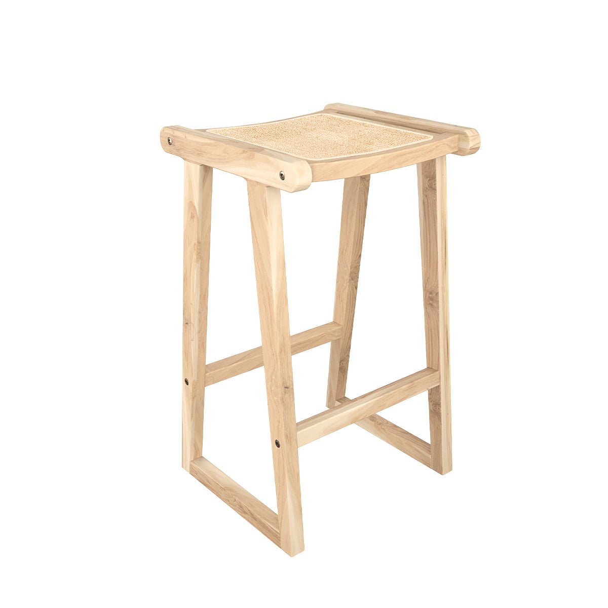 Tabouret pour îlot central 66 cm en teck et rotin - HAIDA naturel, MAISON PAVANE