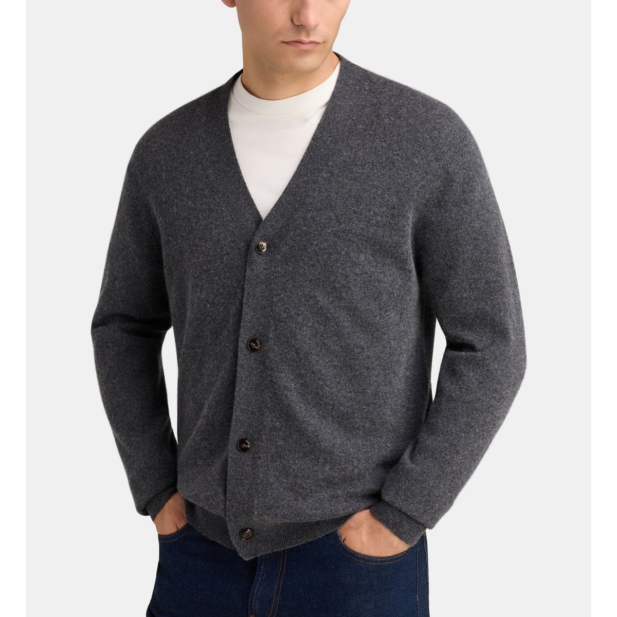 Cardigan droit cachcardi cachemire gris foncé, GALERIES LAFAYETTE