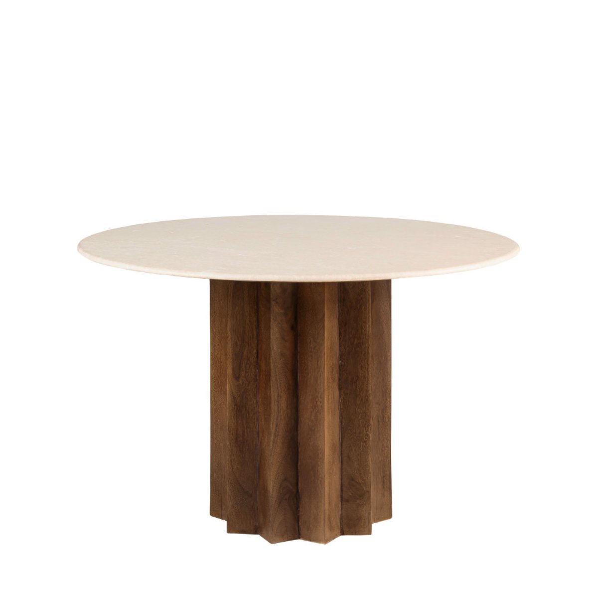Table à manger 4 personnes ronde en marbre et bois massif- SORONG blanc ivoire, DRAWER