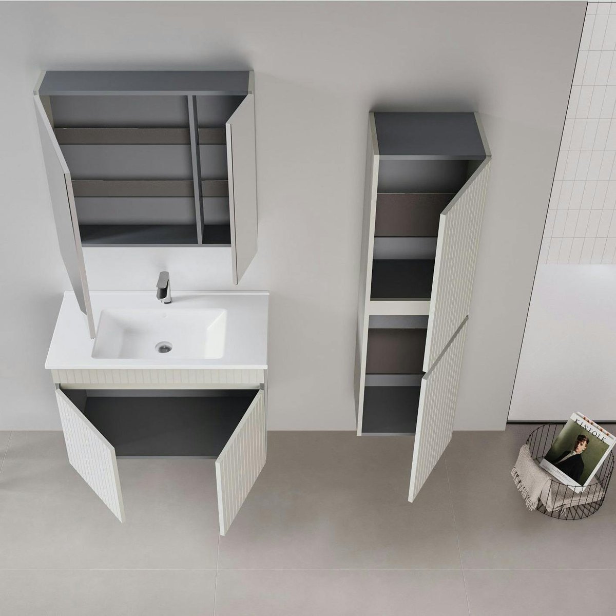 Meuble vasque mural 85 cm, 2 portes YARA cachemire, PIER IMPORT