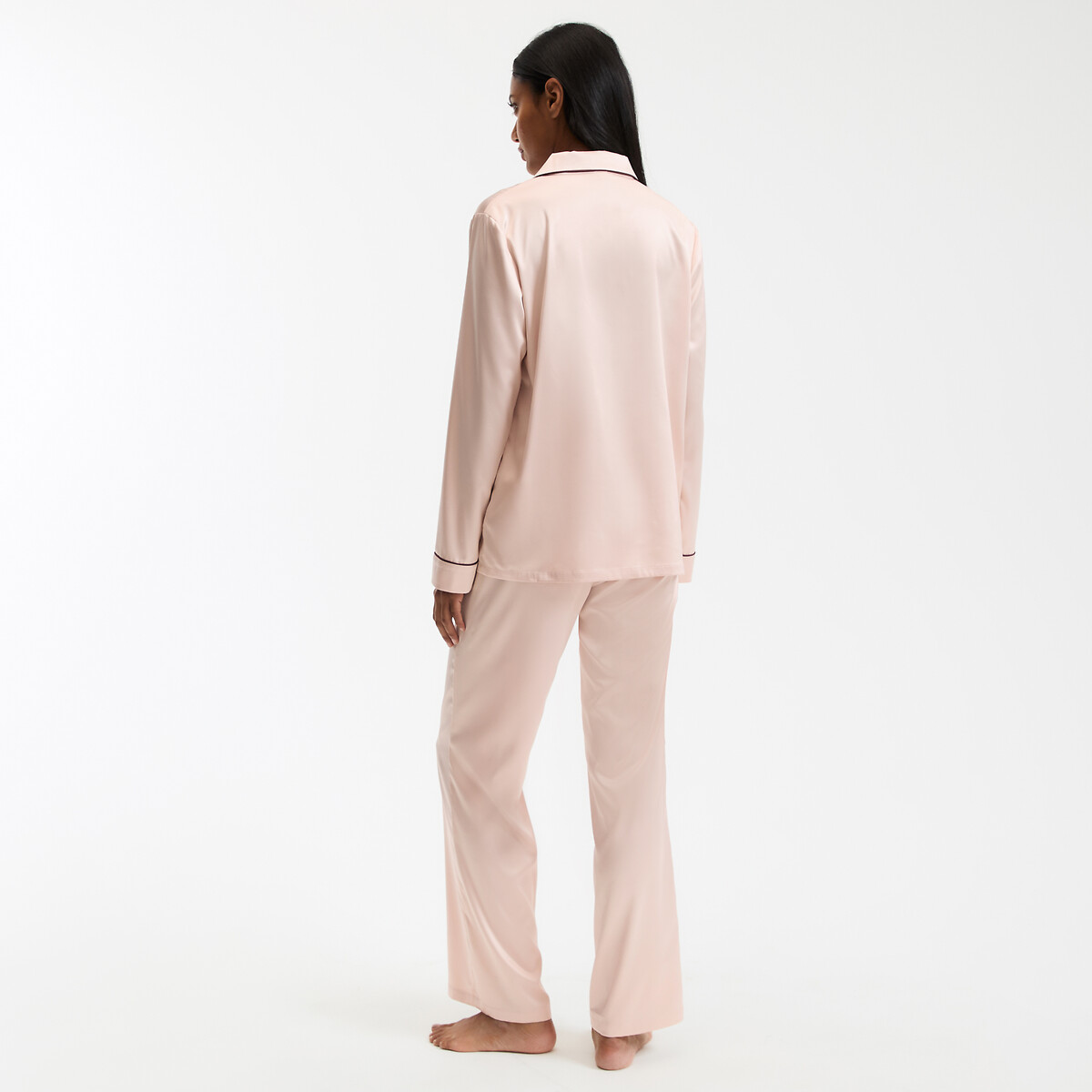 Pijama de manga larga de satén rosa nude, LA REDOUTE COLLECTIONS