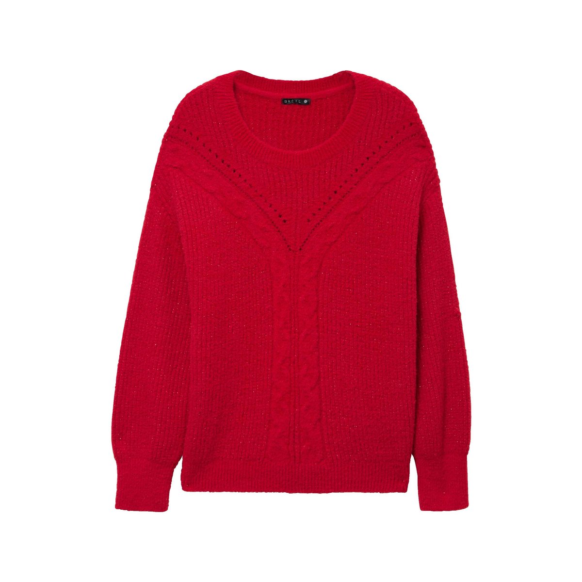 Pull col rond avec détail de torsades rouge, BREAL