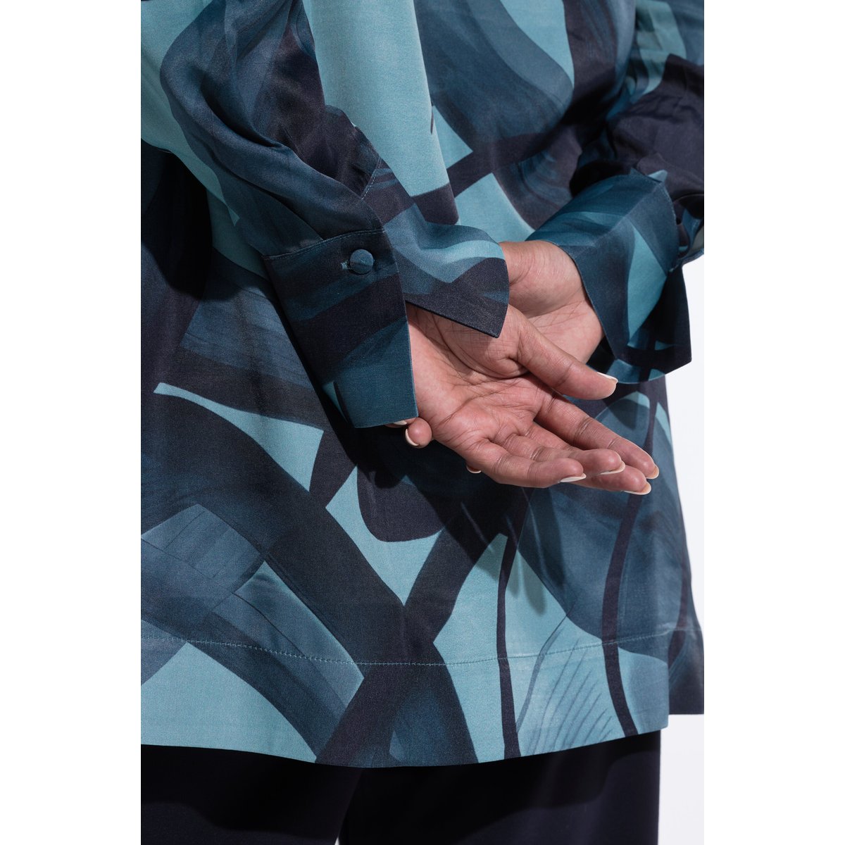 Tunique en satin à rayures aquarelle bleu vert, ULLA POPKEN
