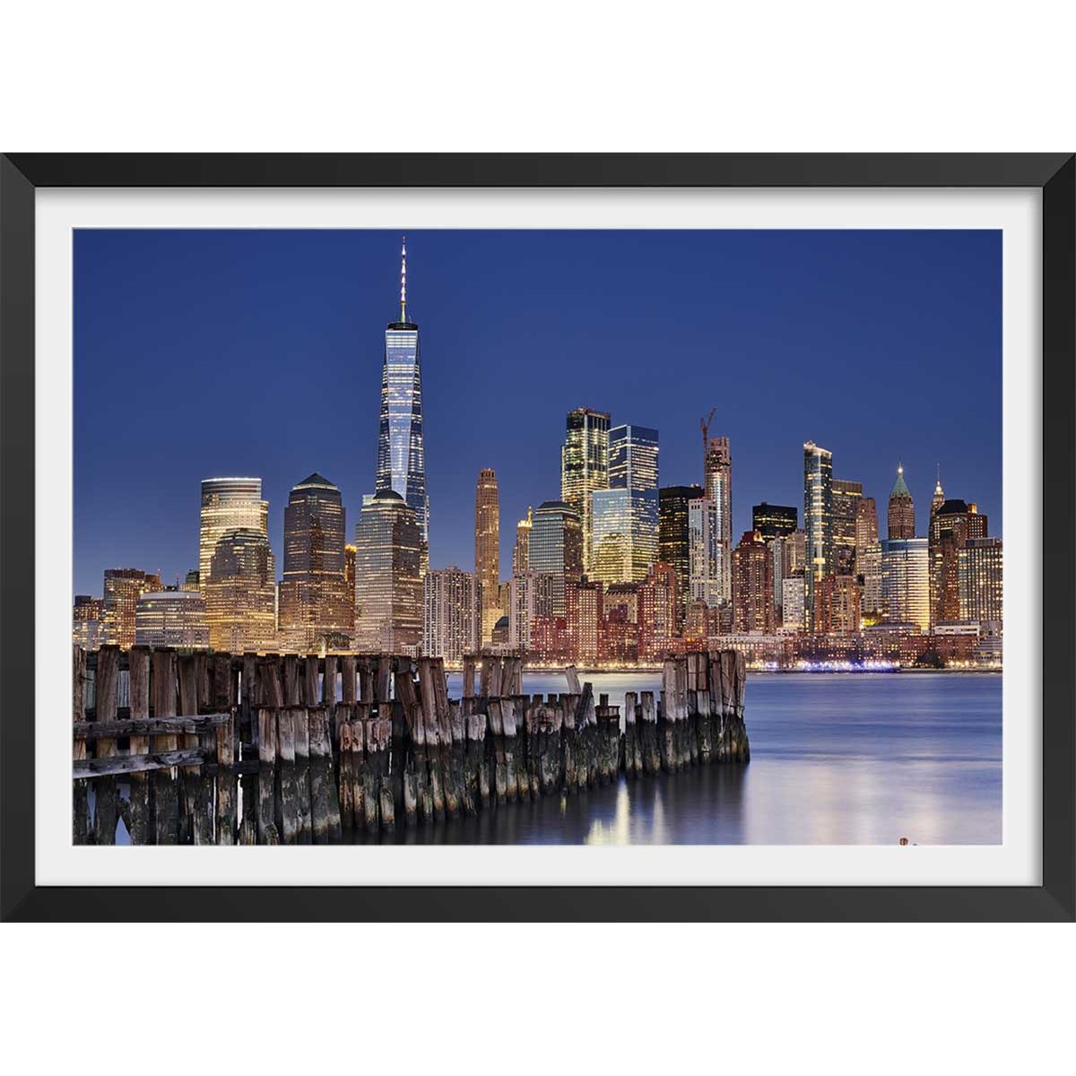 Affiche Manhattan skyline affiche + cadre en bois - noir, HEXOA