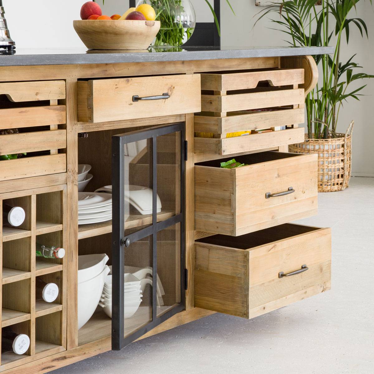Îlot central en bois recyclé CHAMPÊTRE bois clair, MADE IN MEUBLES 