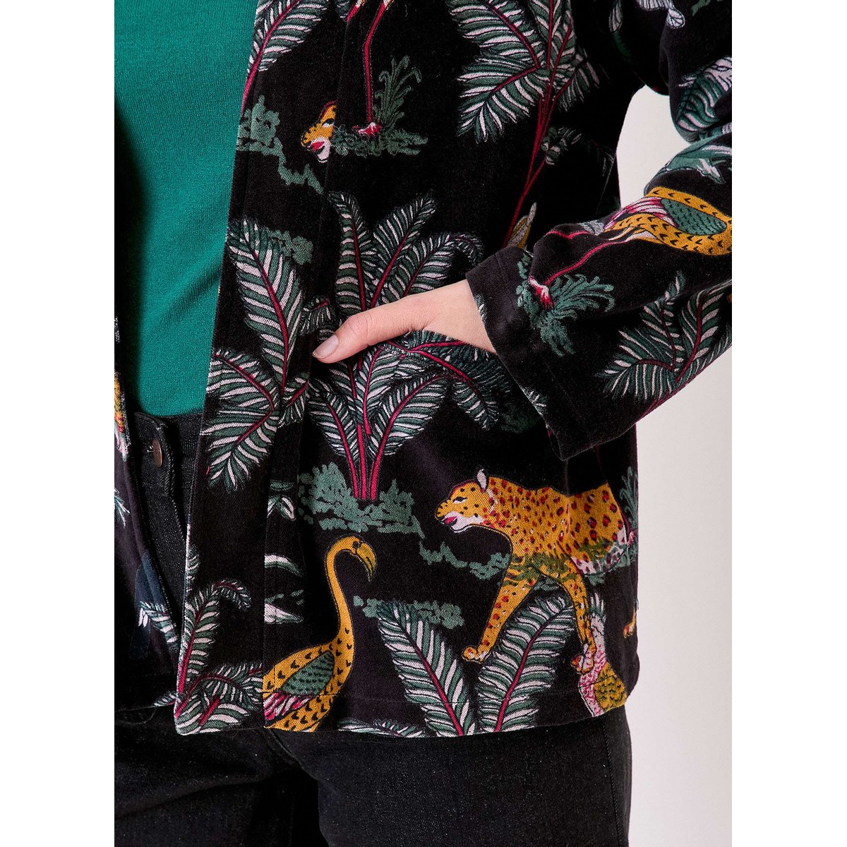Veste Kimono velours imprimé indien DHARMA noir doré, LA FIANCÉE