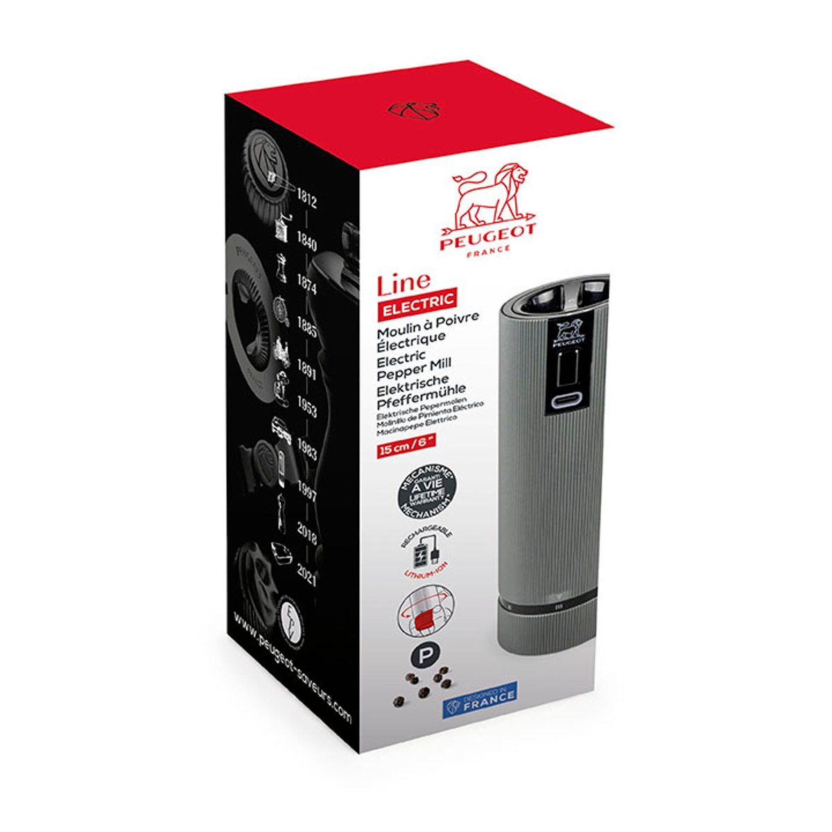 Moulin à poivre électrique rechargeable carbone, PEUGEOT