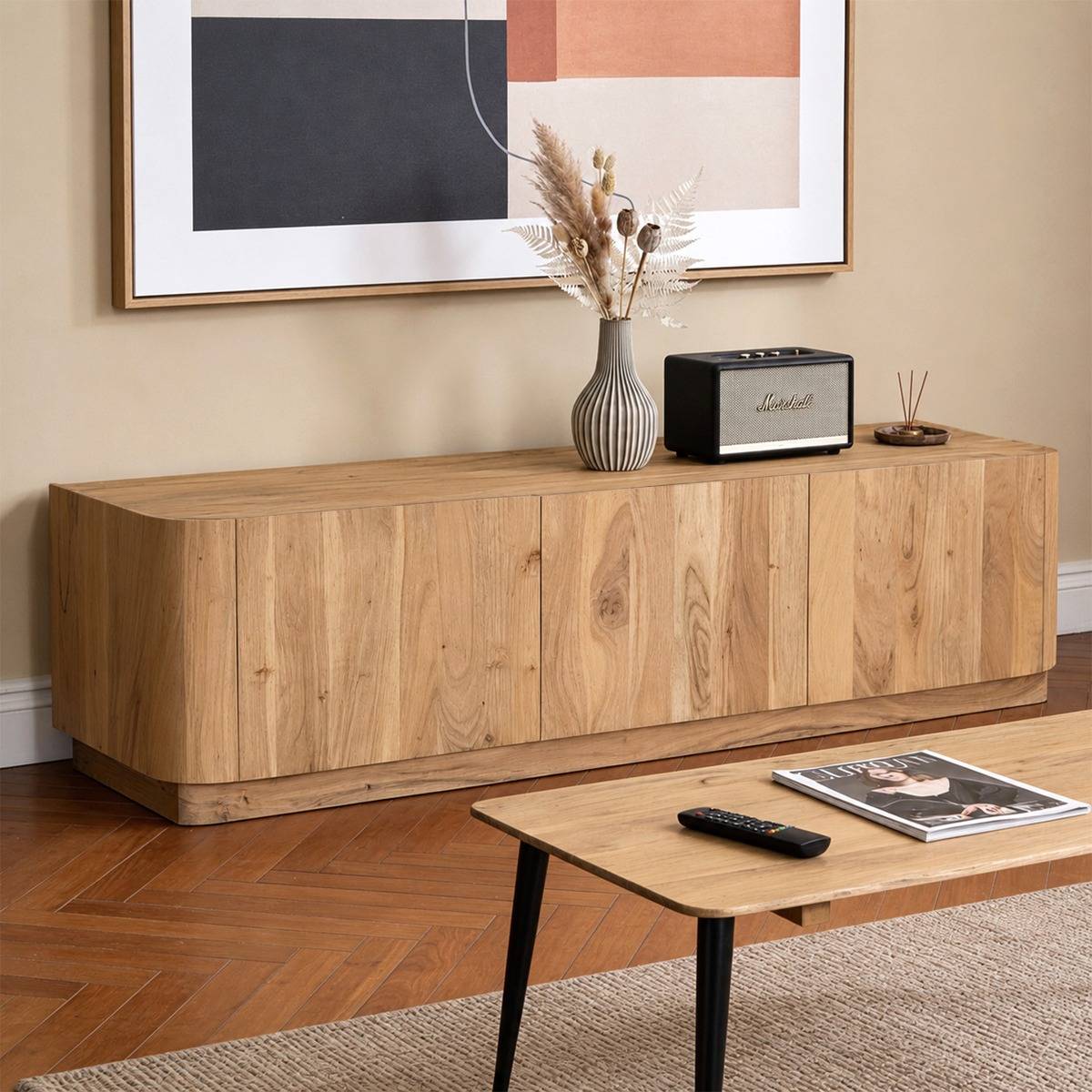 Meuble tv en bois d'acacia IDRISSA bois clair, MADE IN MEUBLES