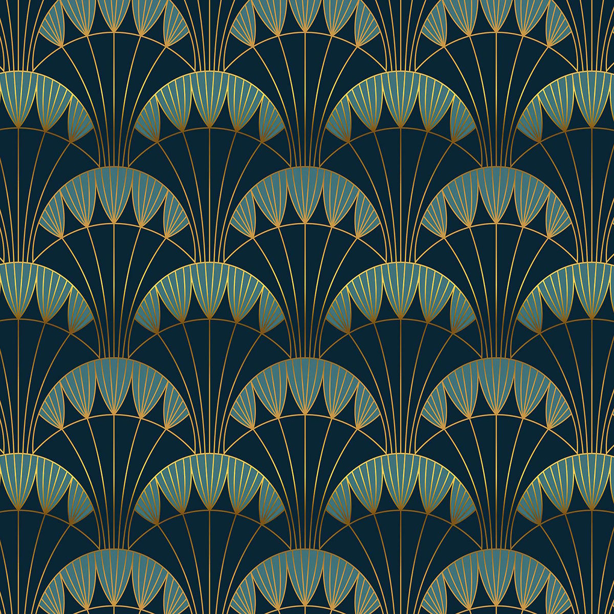 Papier peint, eventail art deco bleu, HEXOA