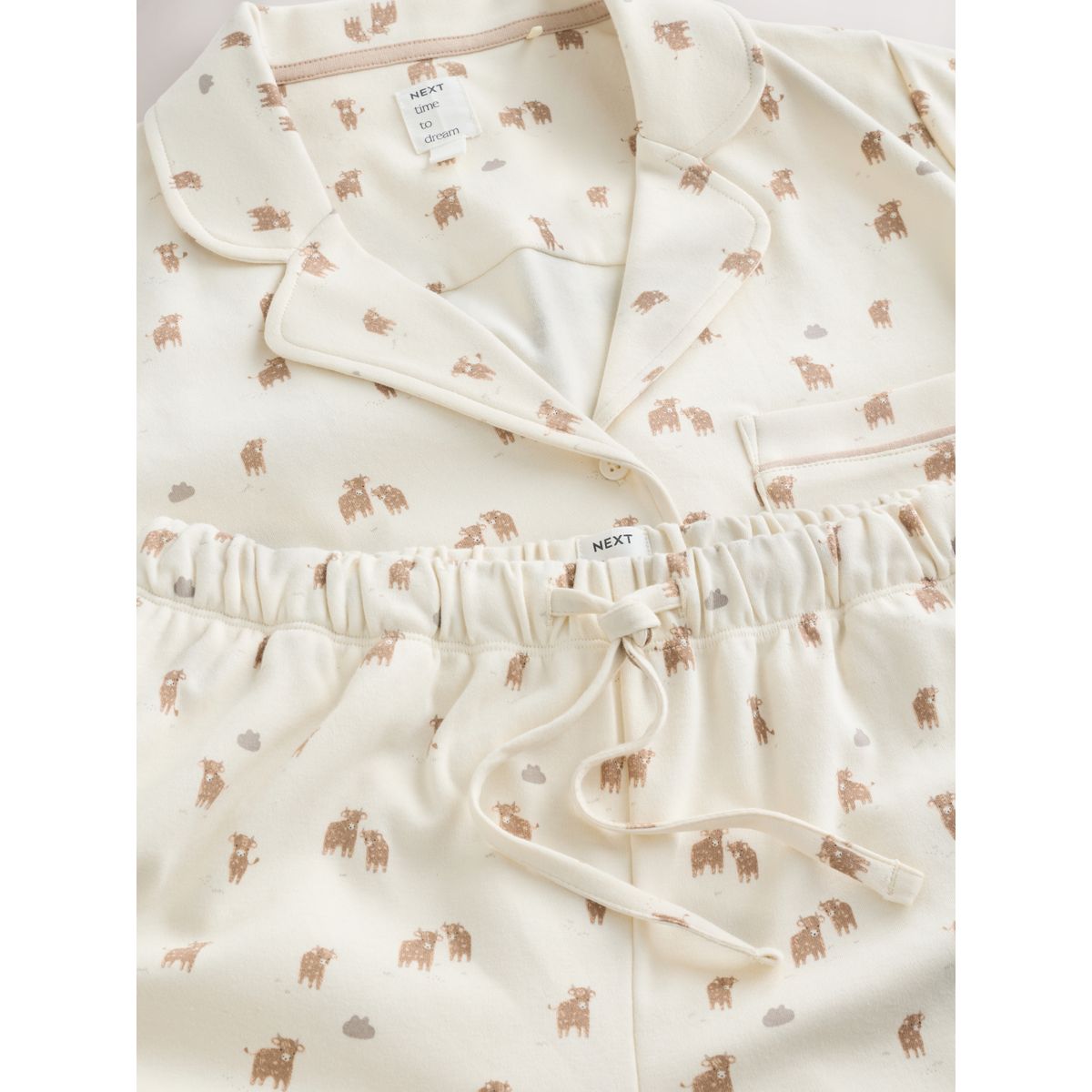 Pyjama boutonné en jersey de coton crème hamish la vache des highlands, NEXT