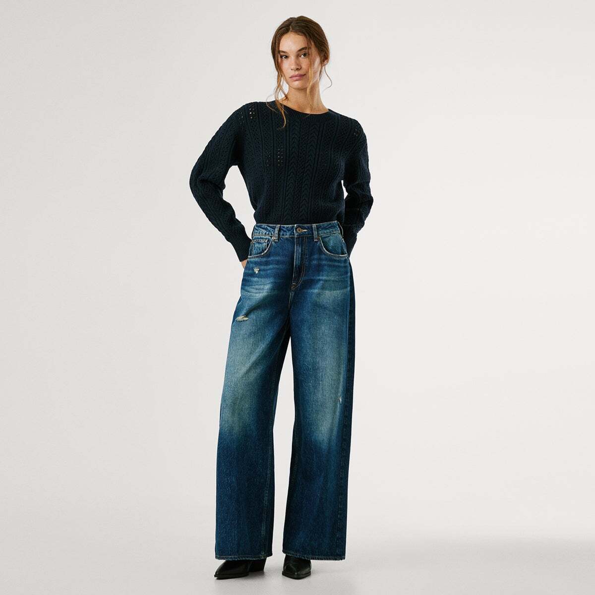Jaimy - Jean Coupe Large, Taille Haute vintage usé moyen teinté, PEPE JEANS