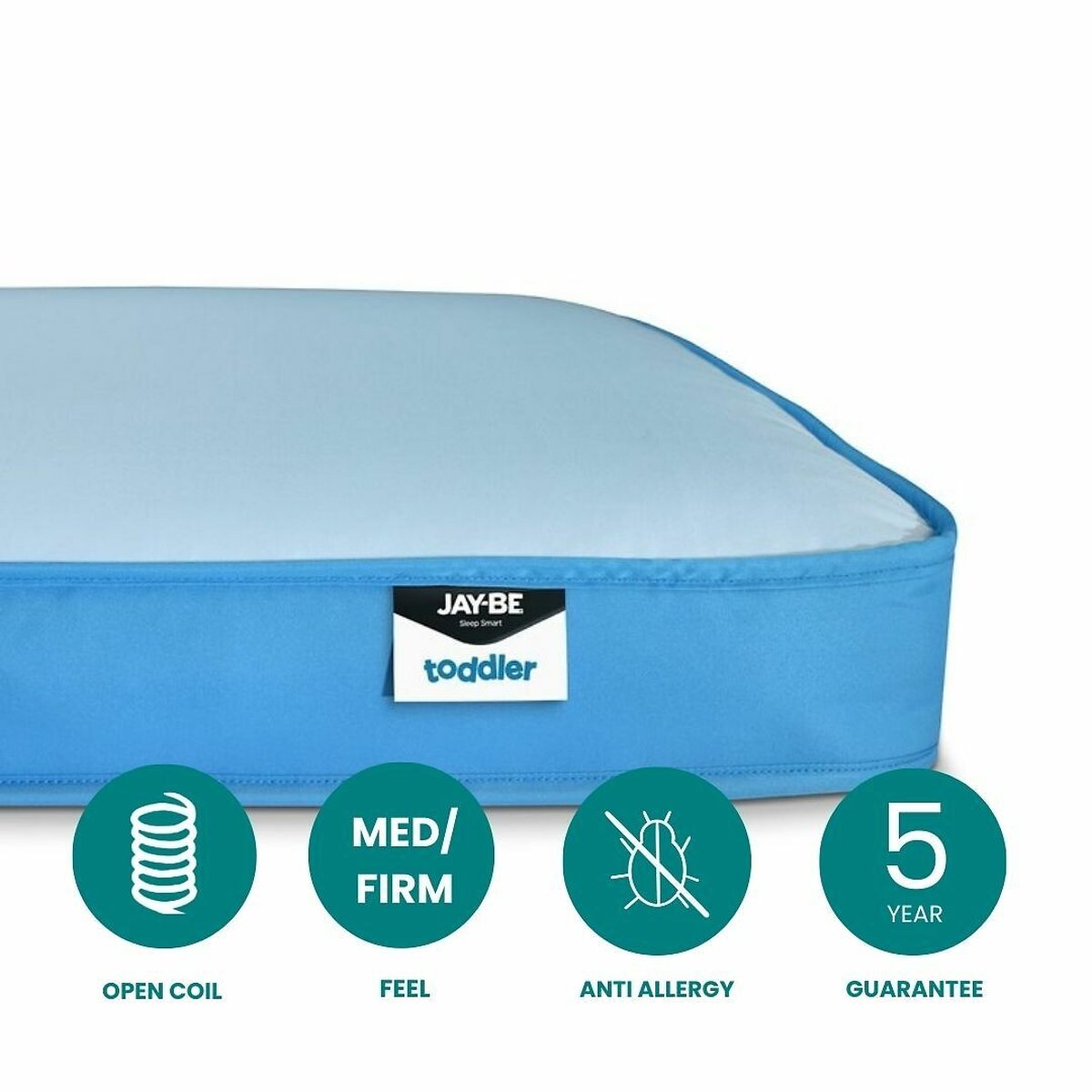 Jay-Be® Toddler Waterproof Anti-Allergy Anti-Microbial Sprung Mattress blue, JAY-BE
